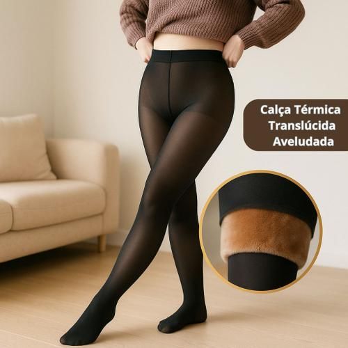 Meia Calça De Lã Térmica Translúcida Pelúcia Forrada